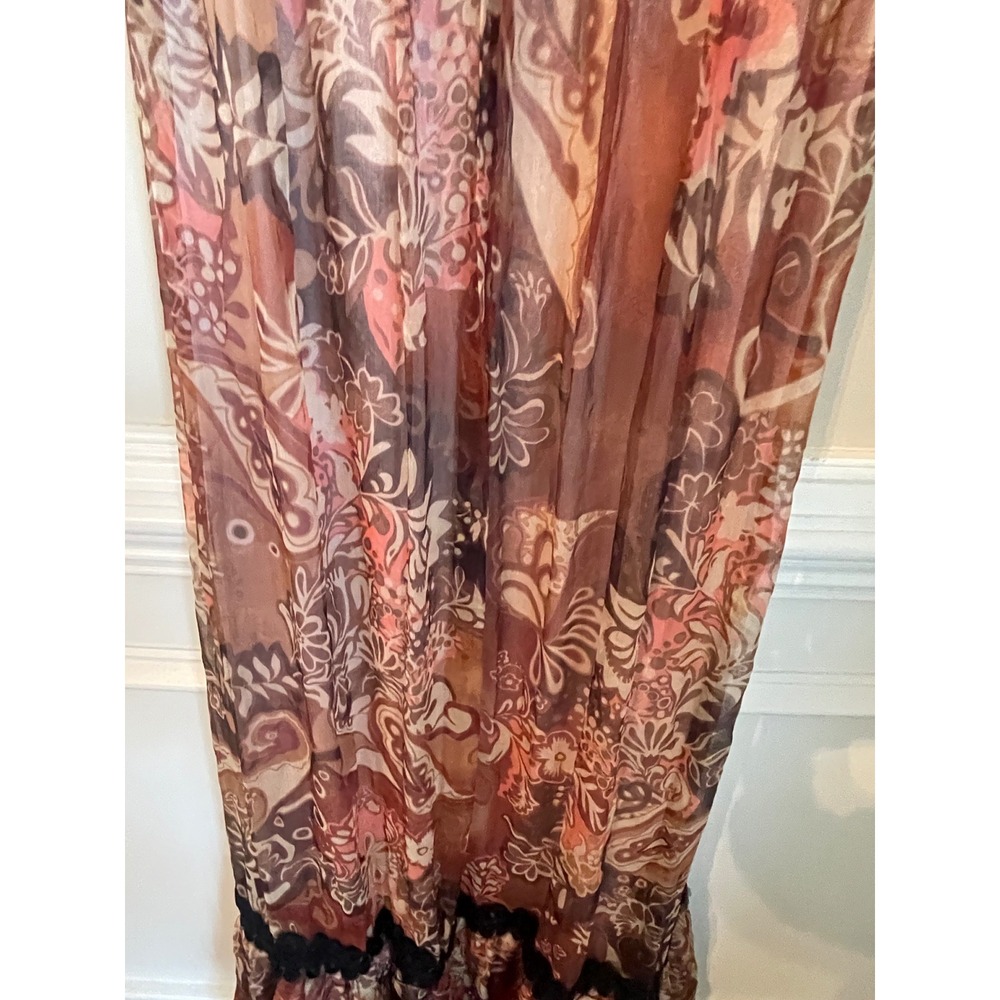 Sue Wong 100% Silk Romantic Whimsigoth Halter Maxi Dress Size 6 Lace Accents - Picture 6 of 9